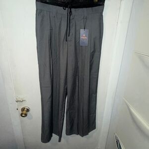 SUPERJENE Grey Wide Leg Pleated Pants with Lace Trim-11 NWT!